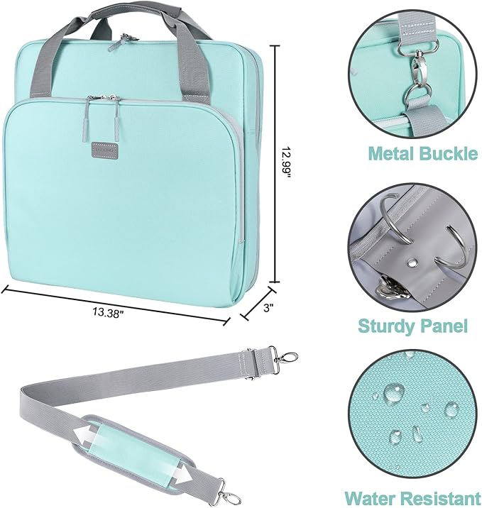 3 Ring Zipper Binder 2 Inch with Shoulder Strap 500 Sheet Capacity & Multi-Pockets for School and Office Binder Organizer, Compatible with 13-Inch MacBook/Tablet (Patent Design Light Blue)
