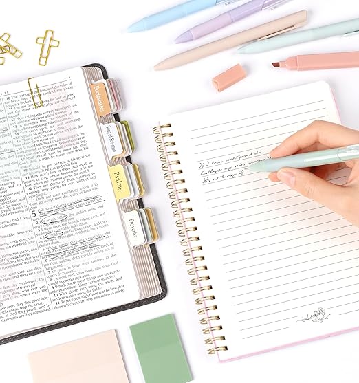 47Pcs Bible Study Supplies, Bible Journaling Kit for Women, Pink Pencil Case, 12 Pastel No Bleed Highlighters and 6 Colored Pens, Bible Tabs and More, Book Annotation Kit for Women & Men (Pink)