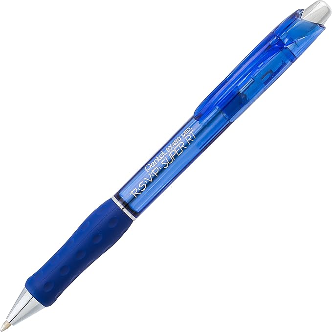 Pentel RSVP Super RT Ballpoint Pen, (1.0mm) Medium Line, Blue Ink, Pack of 2 (BX480BP2C)