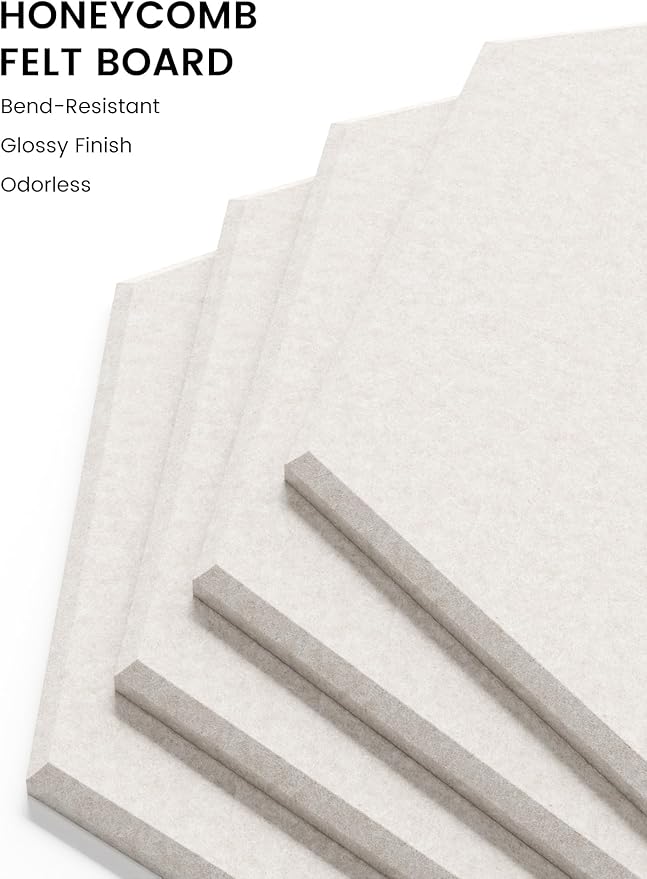 Fluxynara Hexagon Cork Board Alternative for Walls Decor-8-Pack Felt Bulletin Board Tiles,with 30 Pushpins,50 Adhesive Tabs for Office,Classrooms & Home Pin Board Felt Board-Oatmeal