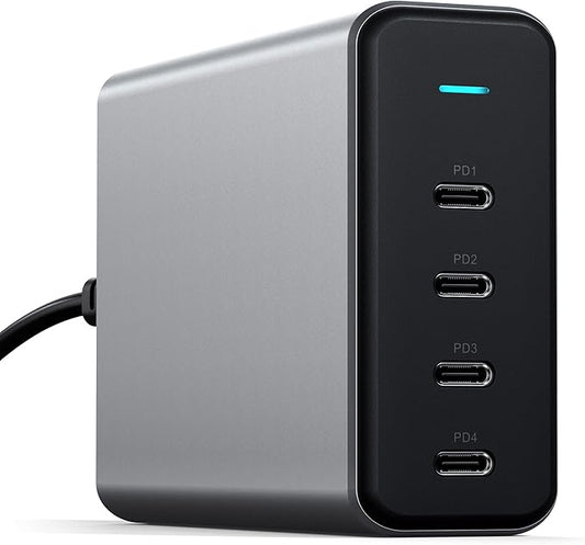 Satechi 165W USB C 4-Port GaN Charging Station, 4 USB-C PD, Laptop Charger, for MacBook Air/Pro M5/M4/M3, iPad Air/Pro M5/M4/M3, iPad 11th gen, iPad mini, iPhone 17/16 Galaxy S25, Windows