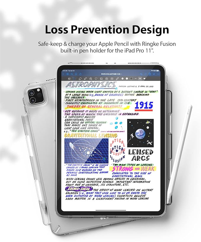Ringke Fusion [Case + Pencil Holder] Compatible with iPad Pro 11 Inch Case (4th 2022, 3rd 2021, 2nd 2020, 1st 2018) Transparent Hard Back Shockproof Double Air Pocket Bumper - Clear