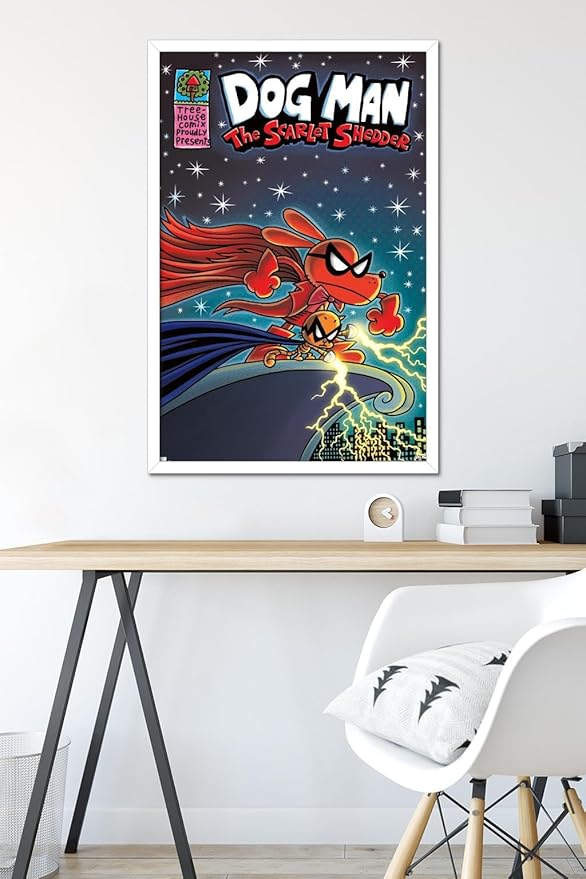 Dog Man - The Scarlet Shedder Wall Poster, 34L" x 22.4W", White Framed Version