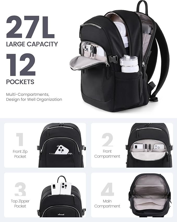 LOVEVOOK 5-Layer 15.6 Inch Laptop Backpack for Women, Work Business Computer Bag, College School Daypack, Travel Personal Item & Casual Purse, Neutral Taupe
