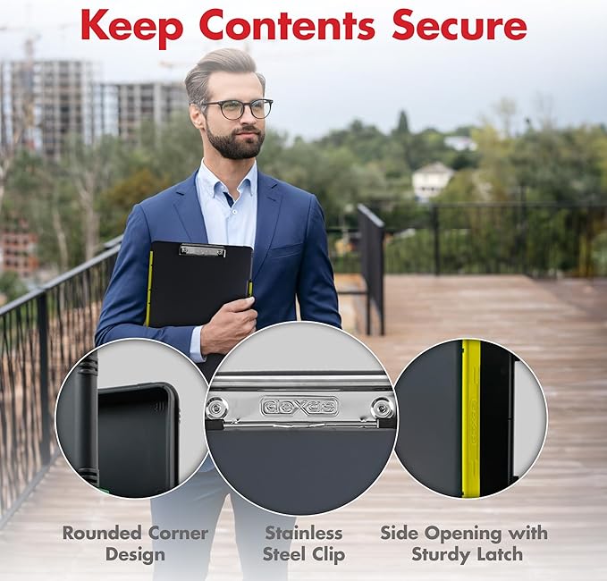 Dexas Legal Size XL Slimcase 2 Storage Clipboard, Gray with Yellow Clip, 15.5" x 10.5"