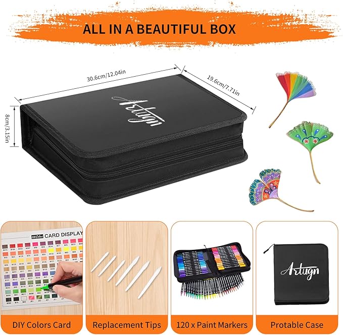 120 Colors Acrylic Paint Pens, Dual Tip Markers With Fine Tip and Brush Tip for Rock Painting, Ceramic, Wood, Plastic, Calligraphy, Scrapbooking, Brush Lettering, Card Making, DIY Crafts