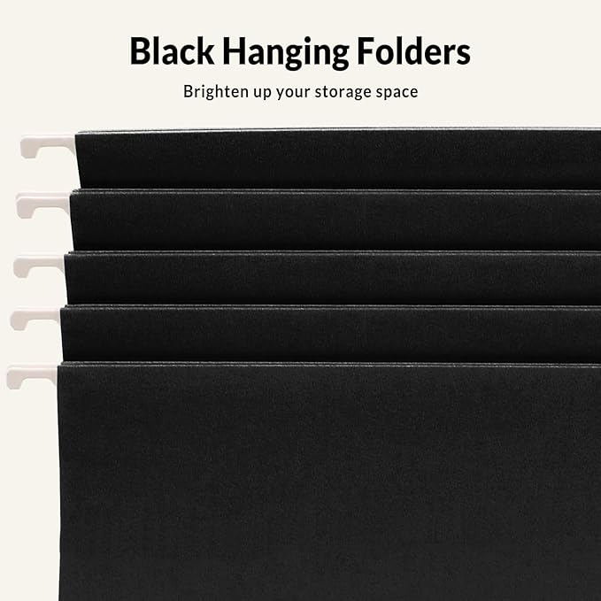 SUNEE 6 Pack Hanging File Folders,Hanging File Folders Letter Size with 1/5-cut Tabs,Black Folders,Stay Organized for Your Home and Office Bulk File and Documents
