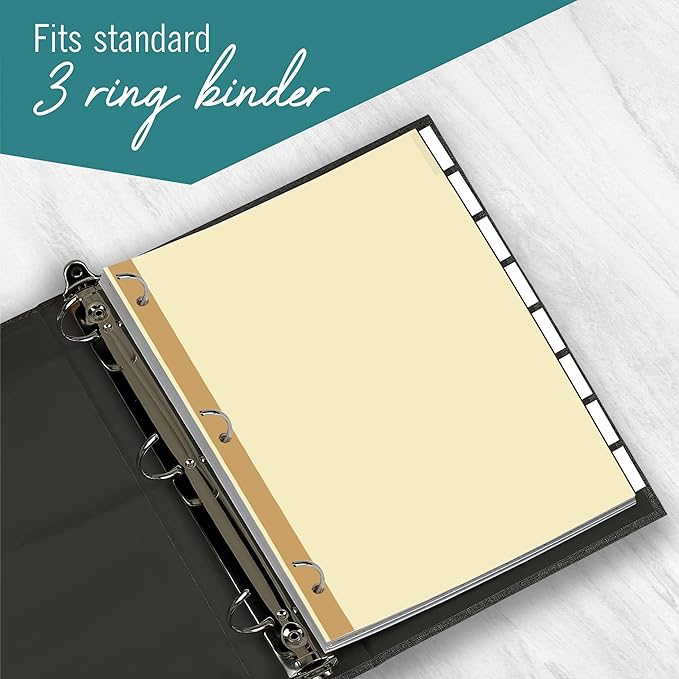 8-Tab Binder Dividers for 3 Ring Binder, Insertable Clear Big Tabs, Letter Size Paper Divider, 8.5 x 11 inch, 3 Sets (24 Dividers Total)