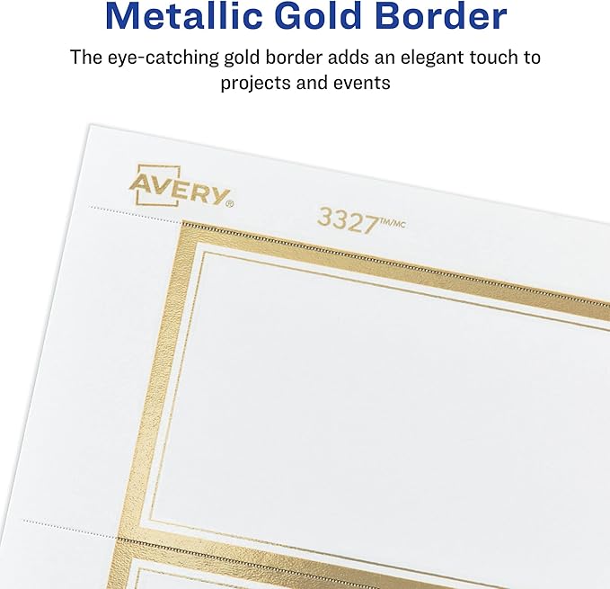 Avery Business Cards, Metallic Gold Borders, 2" x 3.5", 100 Total, Laser/Inkjet Printable Business Cards (3327)