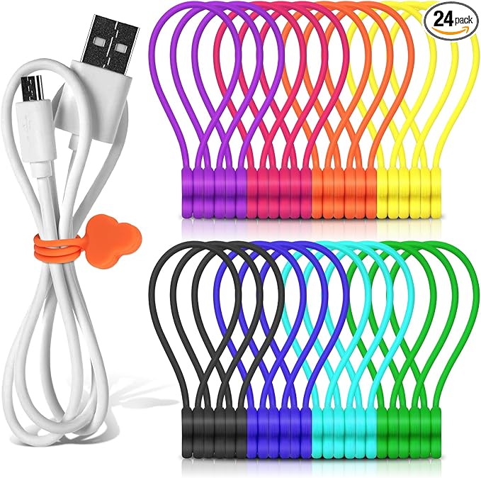 Reusable Magnetic Cable Organizer Twist Ties,24Pcs Cord Management Organizer Travel For Bundling And Organizing Cables Bookmark Fridge Magnet Silicone Cord Winder Magnetic Cable Clips 8 Color