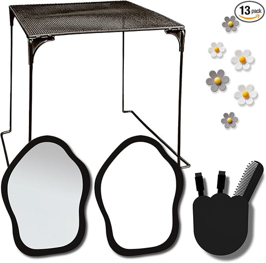 KEYDUACU 12 pcs Girls Locker Accessories, Locker Decorations Including Mirrors, whiteboards, Magnets and organizing Supplies. Ideal for Back-to-School Essentials and The Office (13 pcs-Black)