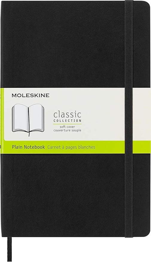 Moleskine Classic Notebook, Soft Cover, Large (5" x 8.25") Plain/Blank, Black, 240 Pages