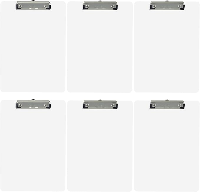 Trade Quest Plastic Clipboard Opaque Color Letter Size Low Profile Clip (Pack of 6) (White)