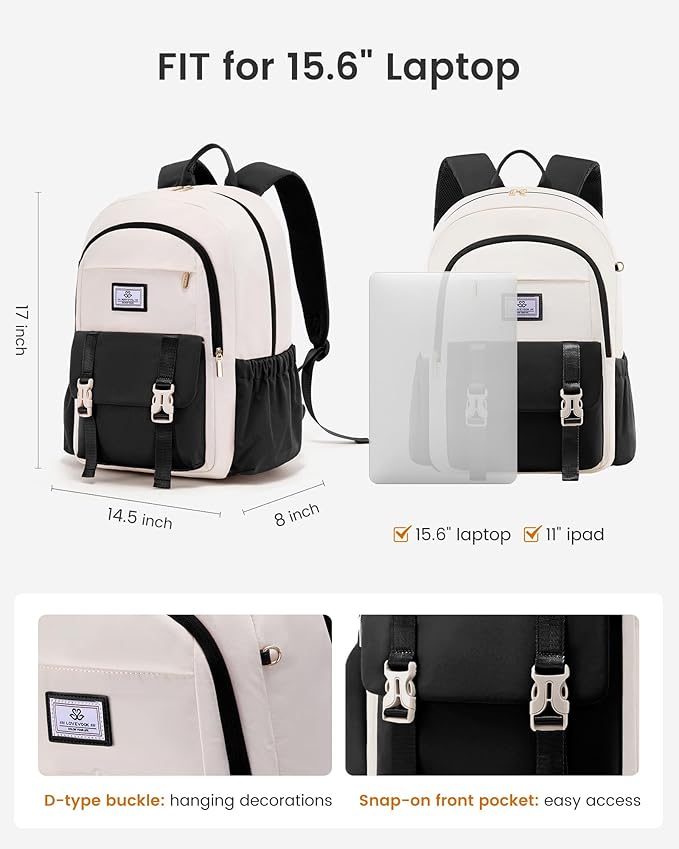 LOVEVOOK School Backpack for Girls Boys,Bookbag for Teen with Pouch Pocket for Large Capacity Cup, Waterproof School Bookbag, Preppy Backpack Travel Daypack with 15.6 inch Laptop Compartment