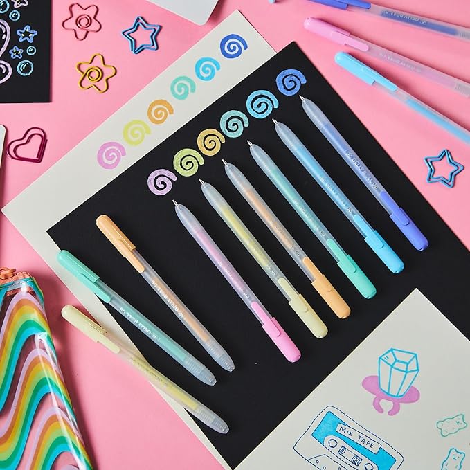 SAKURA Gelly Roll Retractable Gel Pens Colored - Opaque Color Set - Medium Point Ink Pen for Journaling, Art, or Drawing - Writes on Black Paper - Colored Gel Pens with Pastel Moonlight Ink - 6 Pack