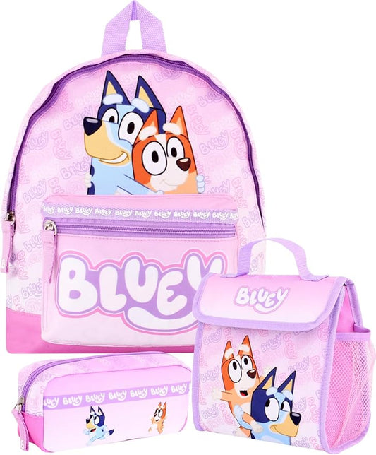 Bluey Backpack Set for Girls – 3 Piece Childrens and Toddlers Kids School Bag with Lunch Box and Pencil Case