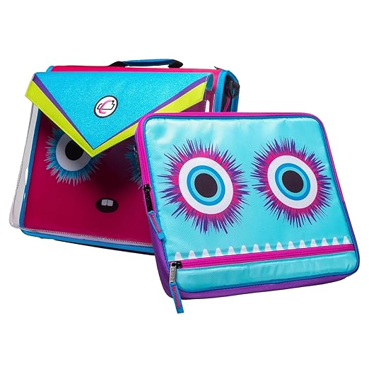 Case it 6 Pack Universal Monster Eye Zipper Binder with Removable Laptop Sleeve, 2-Inch O Rings, Shoulder Strap, LT-307-ME-C-MAG, Magenta