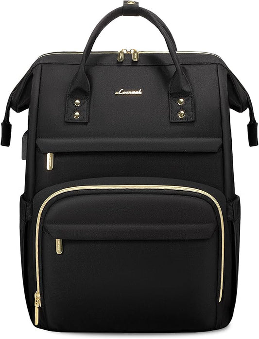 LOVEVOOK Laptop Backpack for Women,18 Inch Professional Womens Travel Backpack Purse Computer Laptop Bag Nurse Teacher Backpack,Waterproof College Work Bags Carry on Back Pack with USB Port,Black