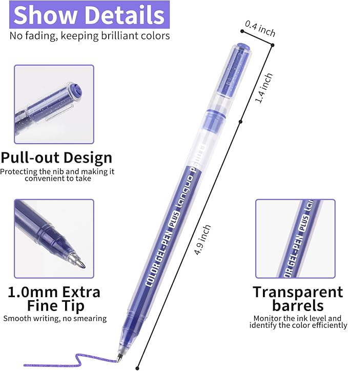 Glitter Gel Pens, 24 Pack Glitter Pens For Adults Coloring Books, 1.0mm Point Colored Pens, Large Capacity Ink Pens for Coloring, Writing, Drawing, Journaling, Note Taking, Office, Home