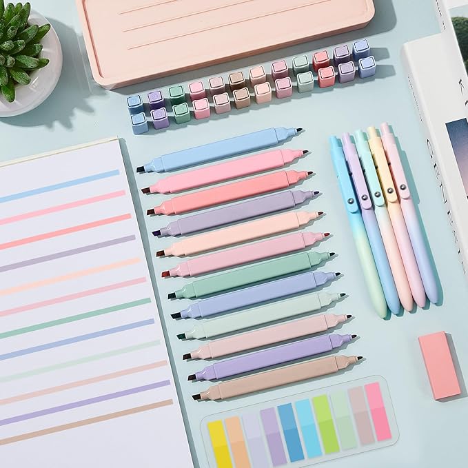 Jutom 38 Pcs Bible Journaling Study Kit for Women, Book Annotation Supplies with Highlighters Pens, Tabs, Sticky Notes, Markers for Christian Office Bible Study Supplies(Gradient Color,Square)