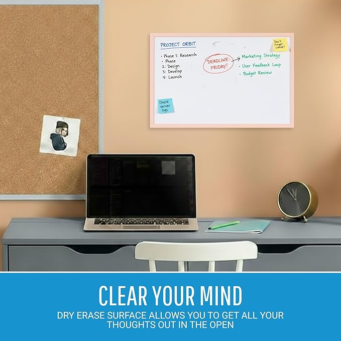 MasterVision Pastel Magnetic Dry Erase White Board, 16" x 12", Salmon Pink Frame, Decorative Whiteboard for Kitchen, Dorm, or Classroom, Wall Décor for Home Office