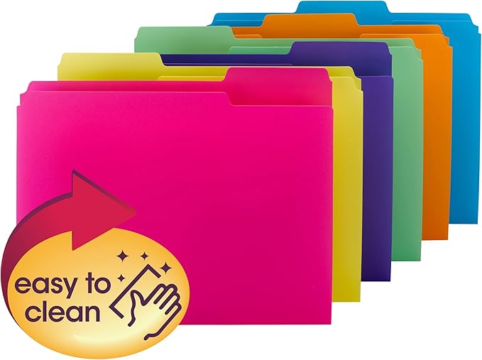 Smead Poly File Folder, 1/3-Cut Tab Letter Size, Assorted Bright Colors, 12 per Pack (10506)
