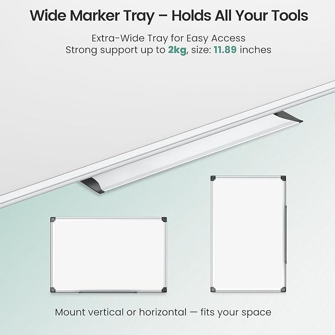 Magnetic White Board 24" x 18" for Wall, Dry Erase Board for Home Office, School, Study Room – Silver Aluminum Frame, 2 Markers, 4 Magnets, Eraser Included