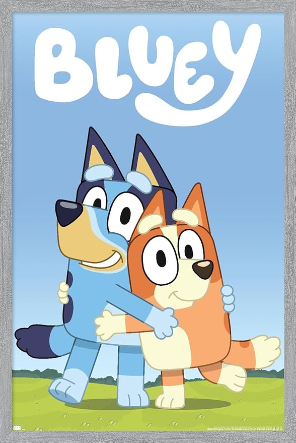 Bluey - Hug Wall Poster, 34L" x 22.4W", Gray Framed Version