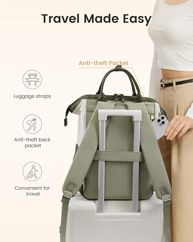 LOVEVOOK Laptop Backpack for Women with Giant Tumbler Holder,15.6 inch Professional Nurse Teacher Backpack Computer Laptop Bag,Cute Waterproof Travel Backpack Purse Work College Bag, Grey-Pink