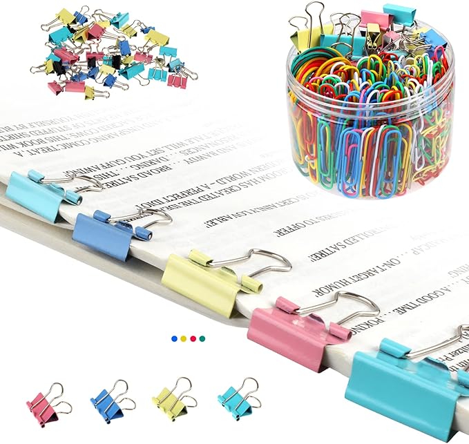 300 Pcs Binder Clips, Rubber Bands, Office Set, Paper Clips, School & Teacher Supplies for Office Desk Essentials (Assorted Sizes)