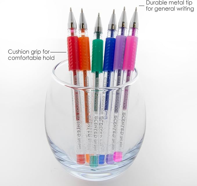 BAZIC Products Essence Scented Glitter Color Gel Pen, Comfort Grip Acid Free Smooth Writing for Drawing Coloring Greeting Card Art Gift (6/Pack), 144-Packs
