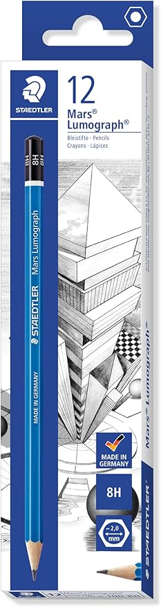 Staedtler Mars Lumograph 8H Graphite Art Drawing Pencil, Hard, Break-Resistant Bonded Lead, 12 Pack, 100-8H