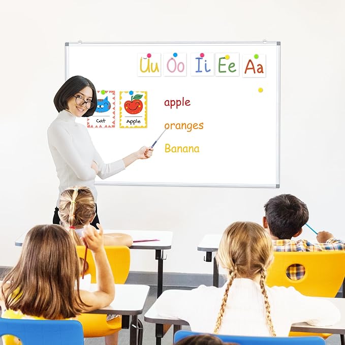 DOLLAR BOSS White Board Magnetic Dry Erase Board, 24 x 18 Inch Double-Sided Whiteboard for Wall Silver Aluminum Frame for Office School Home with 8 Magnets 4 Markers 1 Eraser 1 Detachable Pen Tray