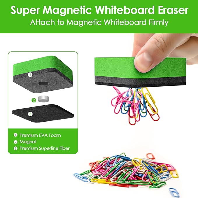 MaxGear 72 Pack Whiteboard Erasers, Magnetic Dry Erase Eraser, Mini Whiteboard Cleaning Pads for Classroom, Chalkboard Wiper Teacher Supplies for School, Office, Home, 6 Rainbow Color Set, 2 x 2 Inch
