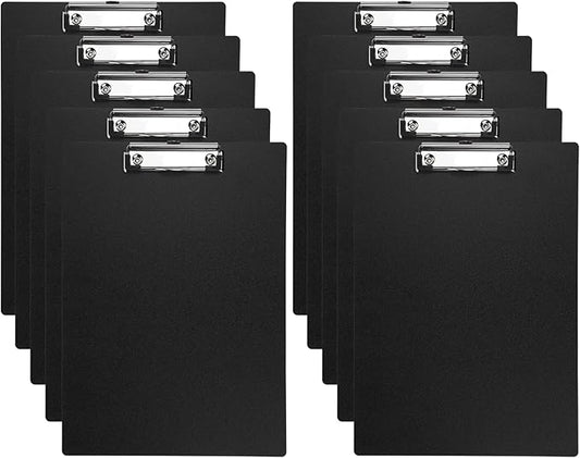 BOMKEE Black Clipboard, 10 Pack A4 Letter Size Clipboard Plastic Clipboards with Low Profile Metal Clip and Hanging Hole for Office and Home