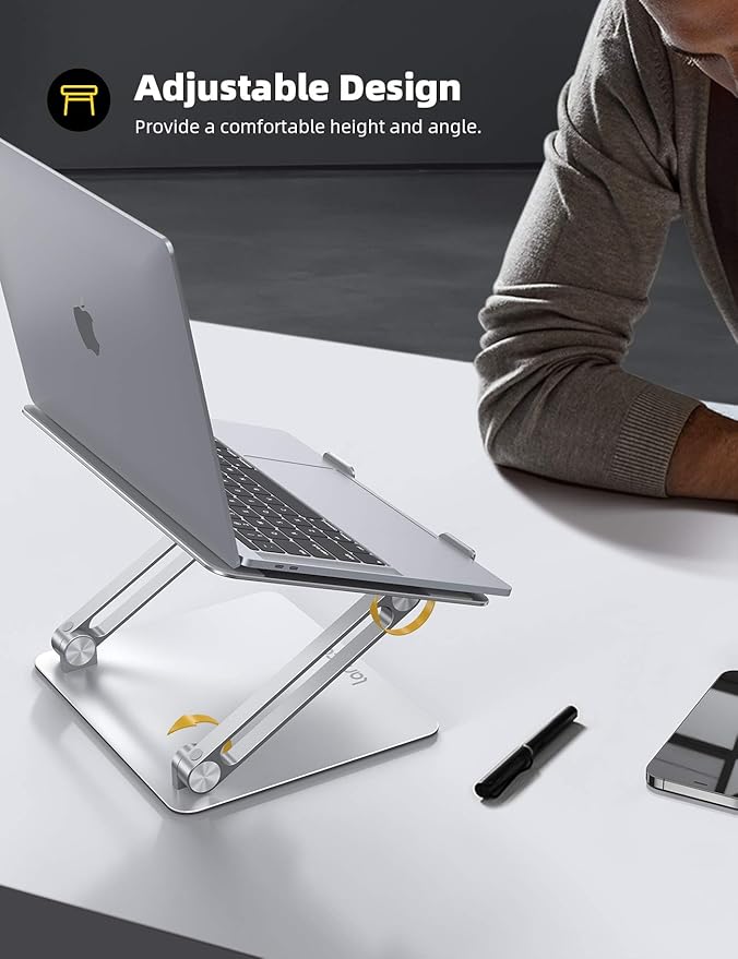 Lamicall Adjustable Laptop Stand, Portable Laptop Riser, Aluminum Laptop Stand for Desk Foldable, Ergonomic Computer Notebook Stand Holder for MacBook Air Pro, Dell XPS, HP (10-17.3'')- Silver