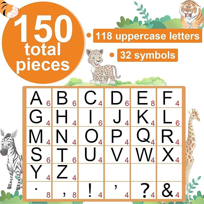 150 PCS Large 6" Bulletin Board Letters Set, Safari Jungle Classroom Alphabet Cutout Letter for Bulletin Board Display Home School, A Great Helper to Inspire Students' Learning Interest
