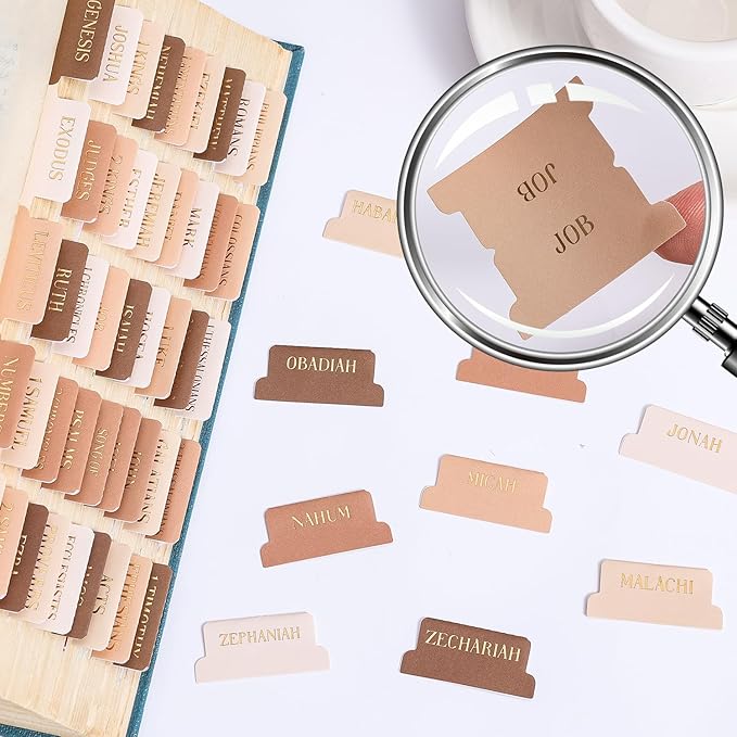 Muted Brown Bible Tabs, 105 Pcs Morandi Earth Tone Gold Foil Index Tabs with Ruler - 66 Books & 39 Blank DIY, Bible Journaling Study Supplies for Men Women, Aesthetic Bible Accessories Christian Gift
