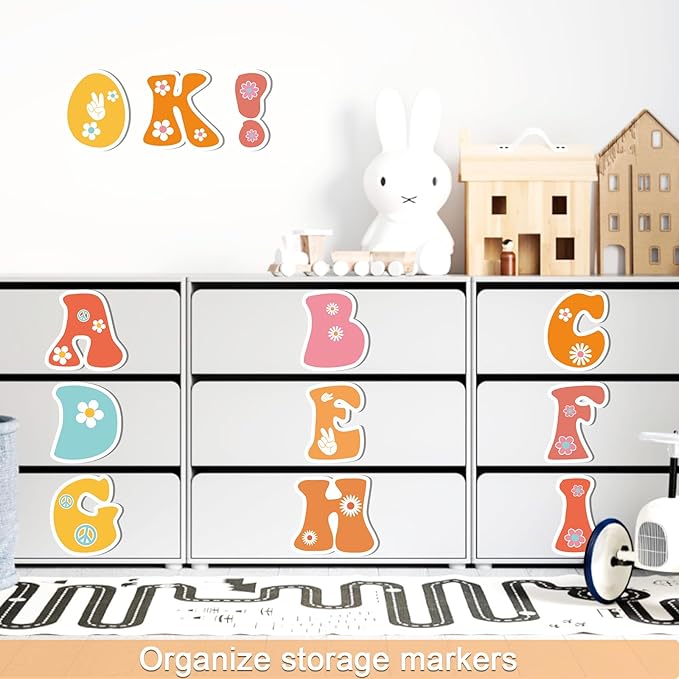 150 PCS Large 6" Font Letters and Punctuation Set, Groovy Party Hippie Boho Daisy Classroom Alphabet for Bulletin Board Display Home School, A Great Helper to Inspire Students' Learning Interest