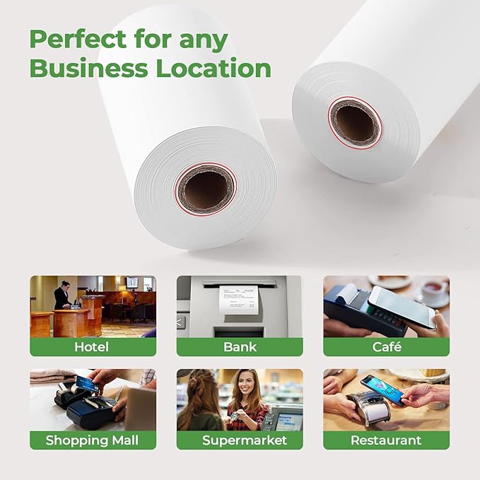 MUNBYN 2 1/4" inch x 50'ft Thermal Paper (50 Rolls), BPA Free Receipt Paper, 58mm Thermal Receipt Papers Fits All 58mm Thermal POS Printer, Square Terminal Credit Card Machines printers clearly