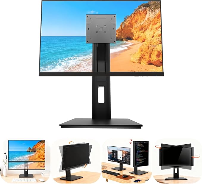 2026 Version Ergonomic VESA Monitor Stand, 150mm Spring Height adjustment, Tool-Free Base, Swivel, Tilt & Rotation, for 15–22" Monitors, 5.07–5.95 lb, 100x100mm Vesa Mount (5.07~5.95LB)
