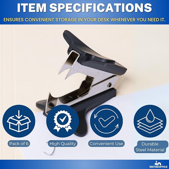 1InTheOffice Staple Remover, Claw Staple Remover, Staple Remover Tool, Black, 6 Pack