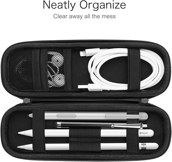 Fintie Holder Case for Apple Pencil Pro, Apple Pencil (USB-C / 1st / 2nd Generation), PU Leather Carrying Bag Sleeve Compatible with Pen, USB Cable, Samsung Stylus, Black