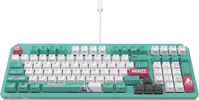 ASUS TUF Gaming K3 Gen II Hatsune Miku Edition Wired USB Gaming Keyboard – 97-Key Compact Layout, Optical-Mechanical RGB Switches, PBT Keycaps, Detachable Top Plate, IP57 Rated, PC/Mac Support - Aqua