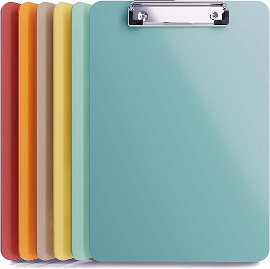 Clipboards – Set of 6 Plastic Clip Boards 8.5x11 Bulk | Colored Acrylic Clipboards for Classroom, Boho Classroom Decor, Teacher Supplies | Cute Clip Board for Kids, Office, Coaching, Medical, School