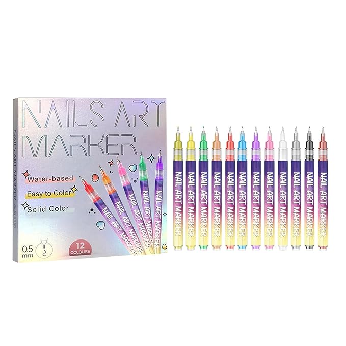 12 Colors Nails Art Pens Set,Upgraded 3D Nails Art Markers for Gel Nails,DIY Nails Art Marker Drawing Painting Liner Pen,Nails Art Nail DIY Decoration for Kids (C-3 Set)
