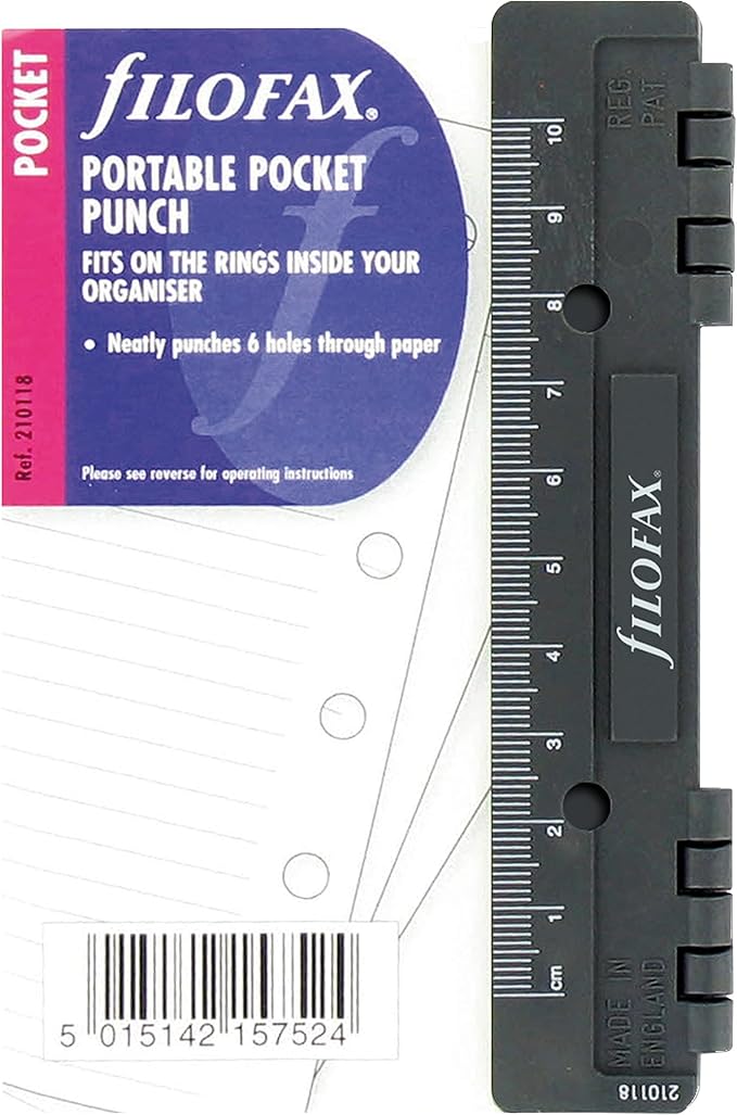 Filofax Organizer Accessory, Portable Hole Punch, 5.125'' x 3.312'', Black, Pocket Size (B210118)