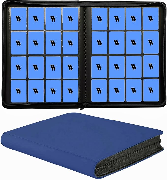 16 Pocket Card Binder, 1000+ Premium Zip Trading Card Binder, Double Sided Pocket Card Binder Album, Ringless Card Folder for MTG, TCG, Sports Card (Blue, 16Pockets)