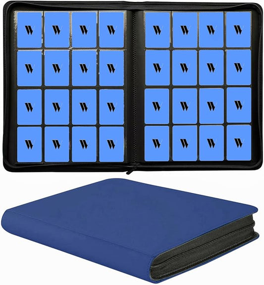16 Pocket Card Binder, 1000+ Premium Zip Trading Card Binder, Double Sided Pocket Card Binder Album, Ringless Card Folder for MTG, TCG, Sports Card (Blue, 16Pockets)