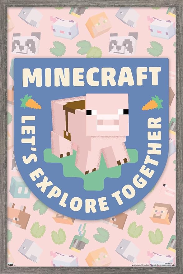Trends International Minecraft - Let's Explore Together Wall Poster, 34L x 22.4W, Barnwood Framed Version